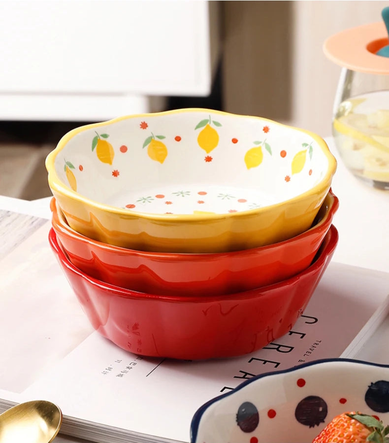 Colorful Stacked Bowls Cottage Vintage Fruity Ceramic Dishes