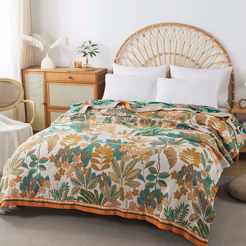 Emerald Eden Reversible Cotton Quilt Coverlet Lightweight Bedding