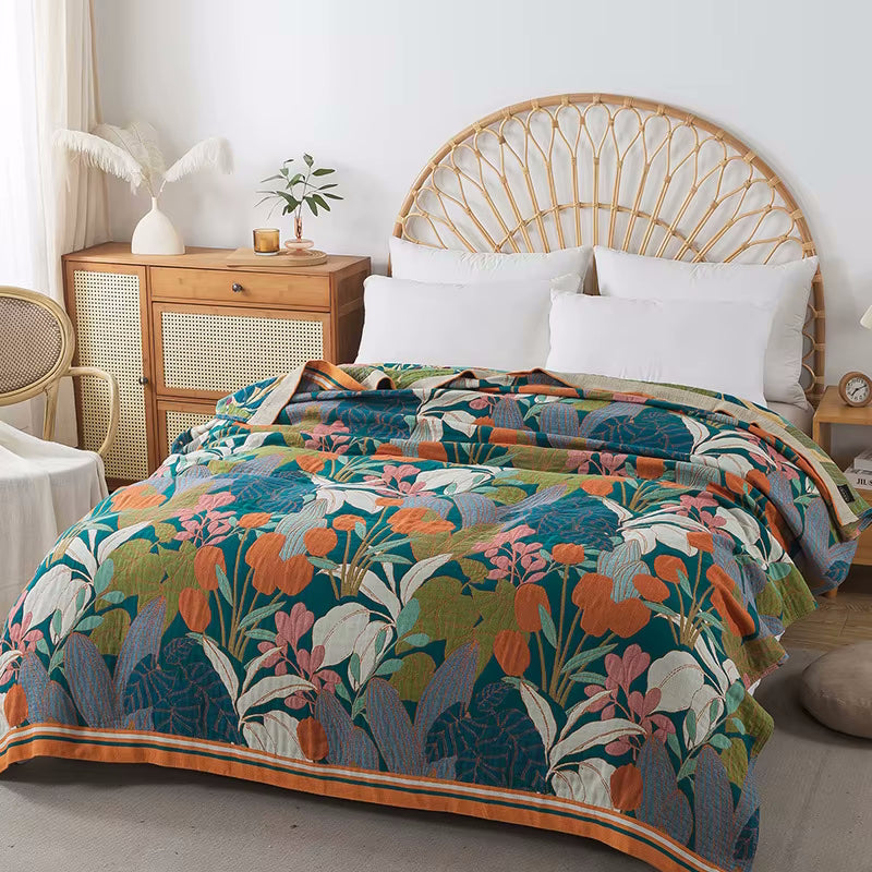 Tropical Twilight Reversible Cotton Quilt Coverlet Lightweight Bedding