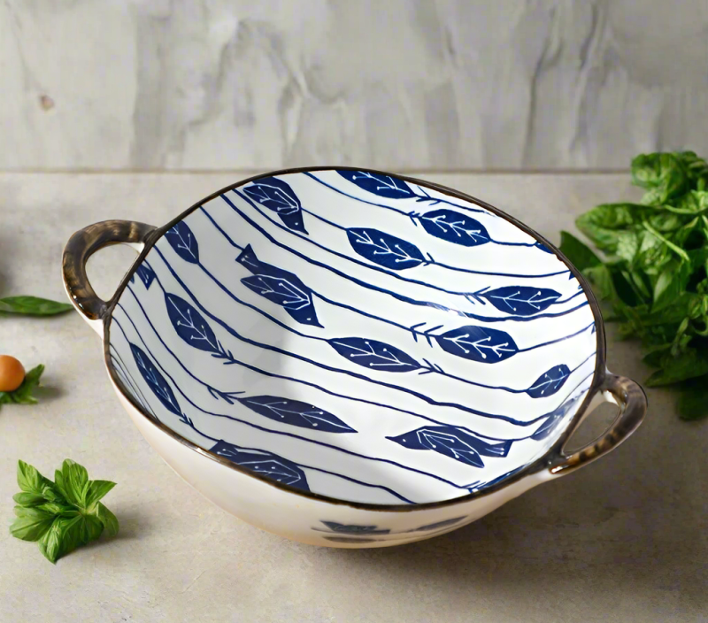 Bird Branch Irregular Shape Farmhouse Style Bowl With Handles