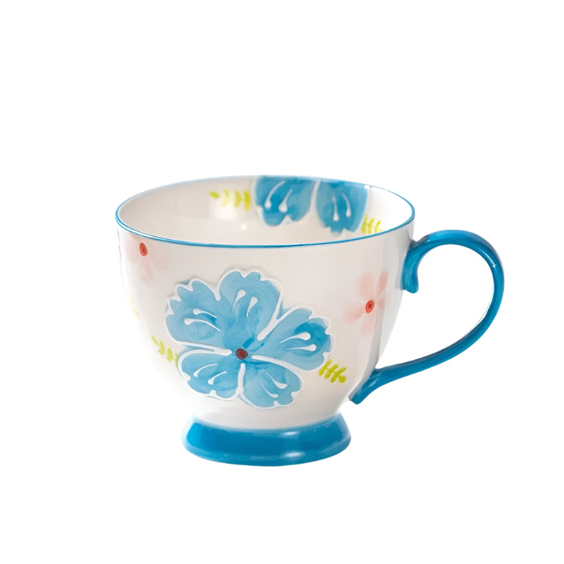 Blue Painted Petals Ceramic Tea Cup
