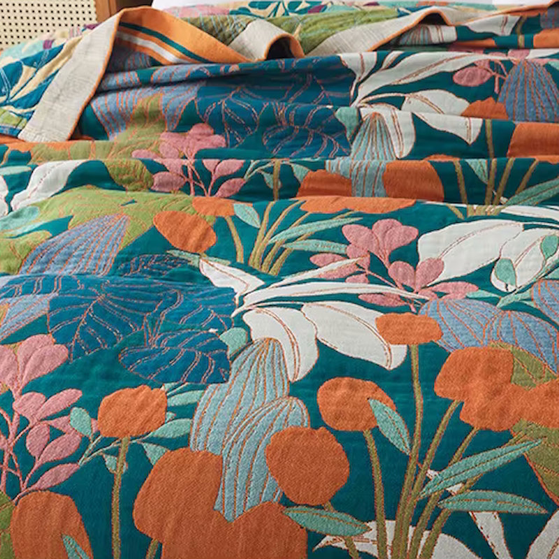 Tropical Twilight Reversible Cotton Quilt Coverlet Lightweight Bedding