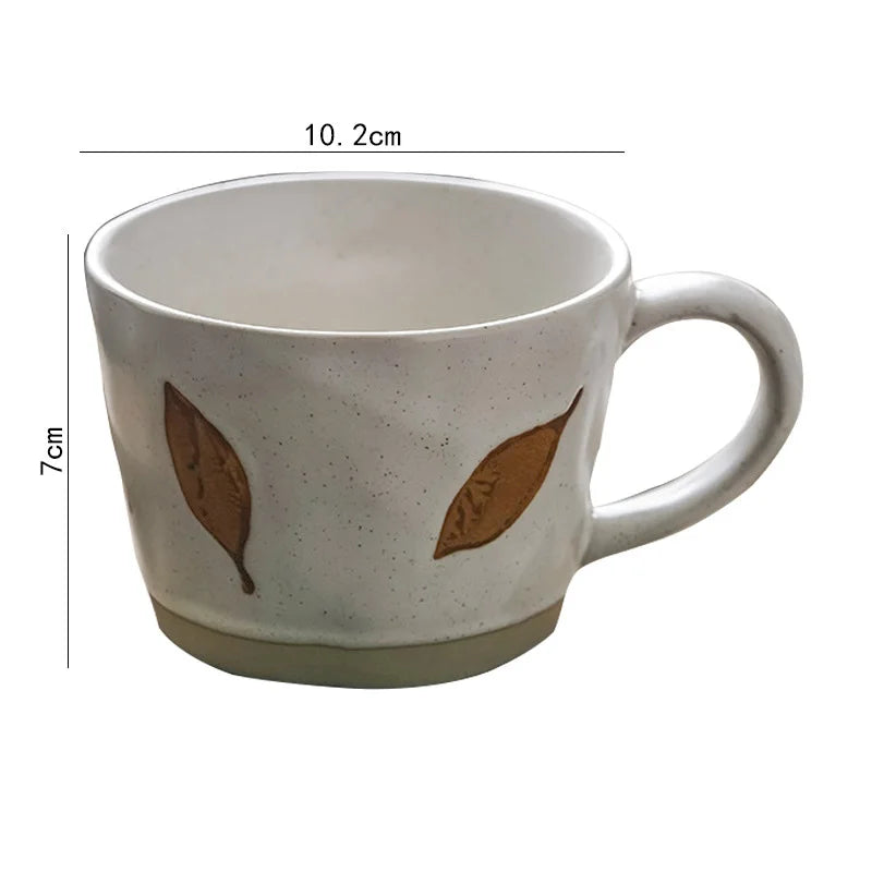 Brown Leafy Craft Style Irregular Shaped Ceramic Mug With Exposed Base