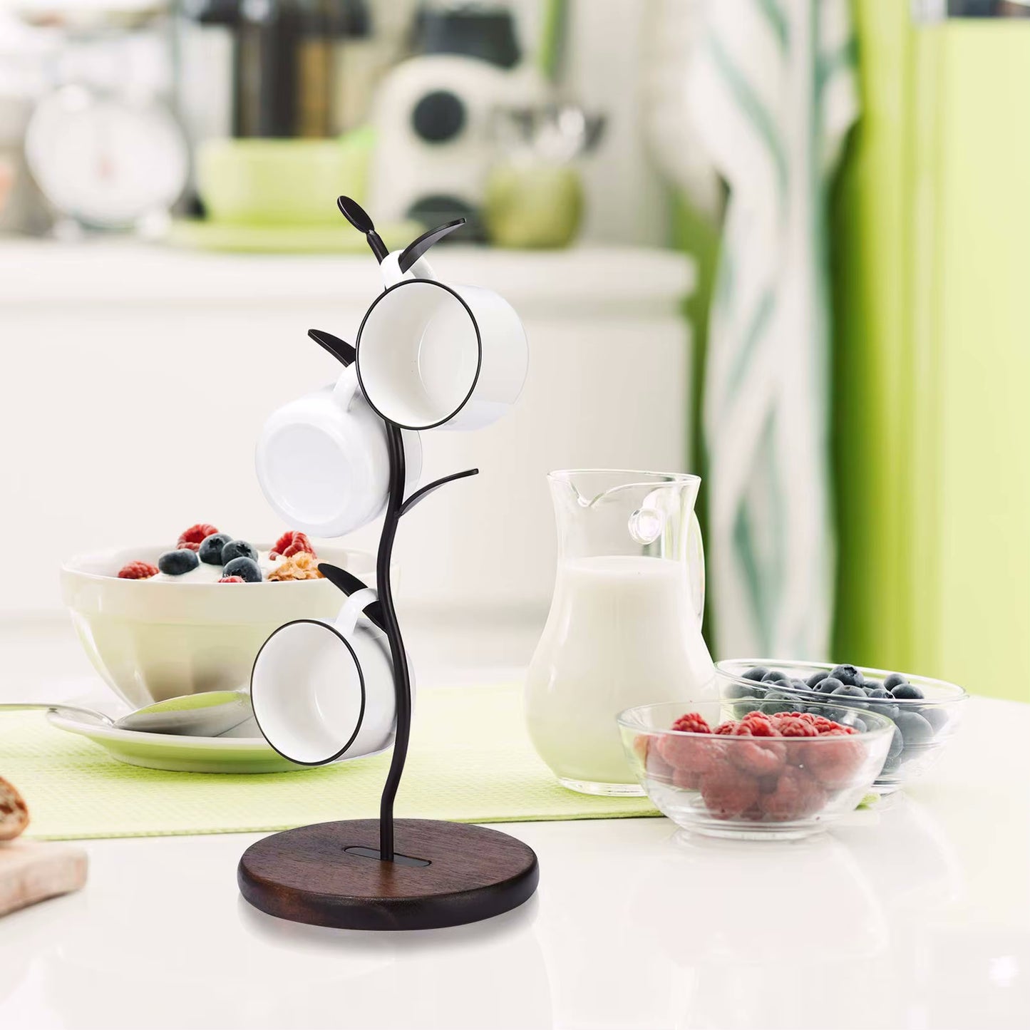 Sprout Countertop Mug Tree Iron & Wood Cup Stand
