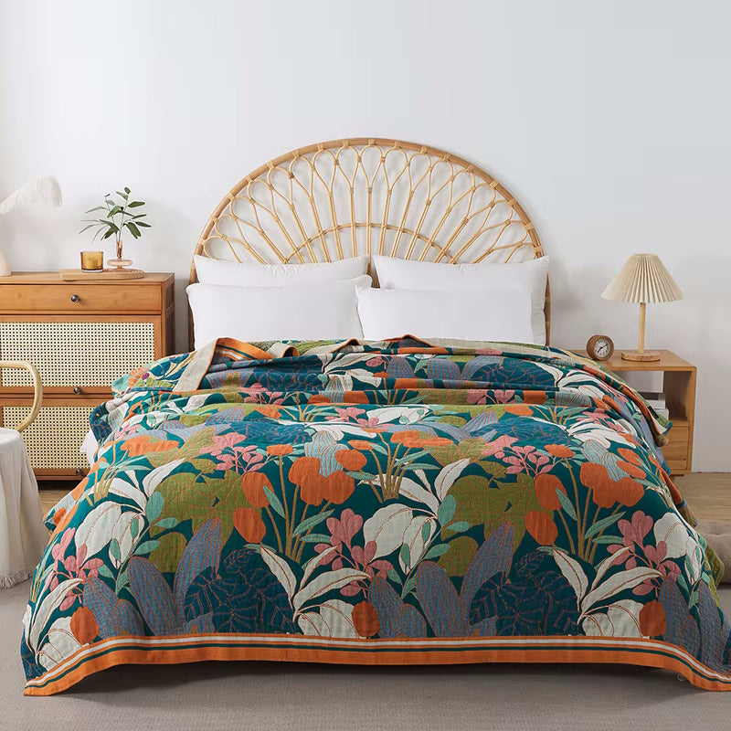 Tropical Twilight Reversible Cotton Quilt Coverlet Lightweight Bedding