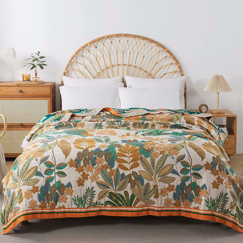 Emerald Eden Reversible Cotton Quilt Coverlet Lightweight Bedding