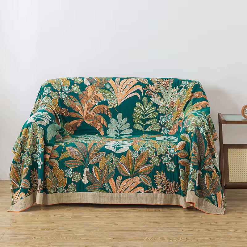 Emerald Eden Reversible Cotton Quilt Coverlet Lightweight Bedding