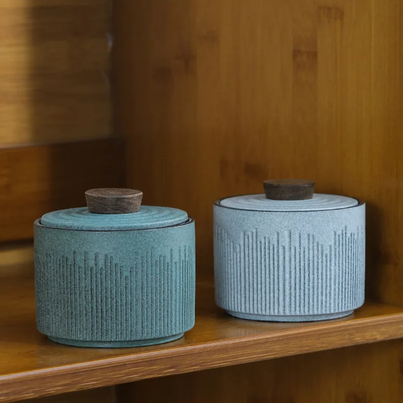 Evergreen Teal And Hoarfrost Blue Ceramic Kitchen Jars For Loose Leaf Tea And Food Storage Tahoe Style Home Decor