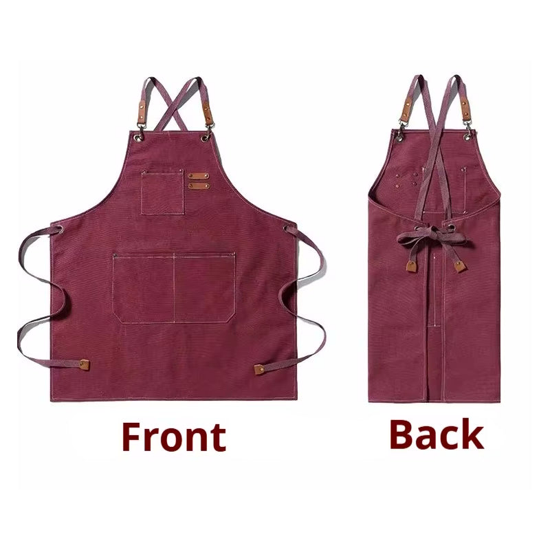 Front And Back Of Craft Style Cookout Kitchen Apron With Adjustable Tie Strings And Pockets