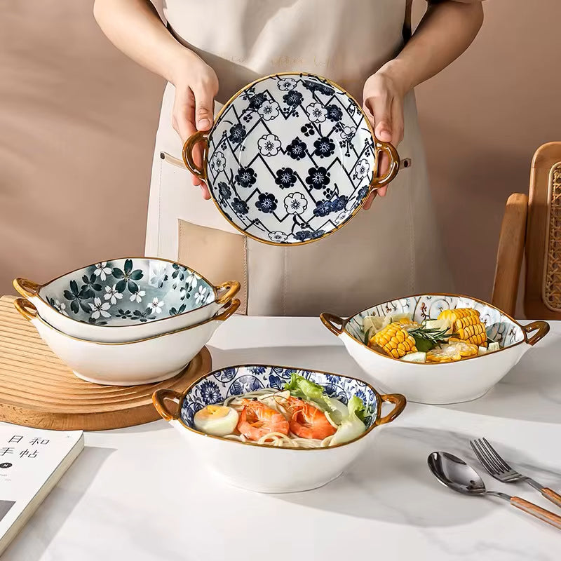 Holding Ceramic Bowl With Handes New Oriental Farmhouse Style Dishes