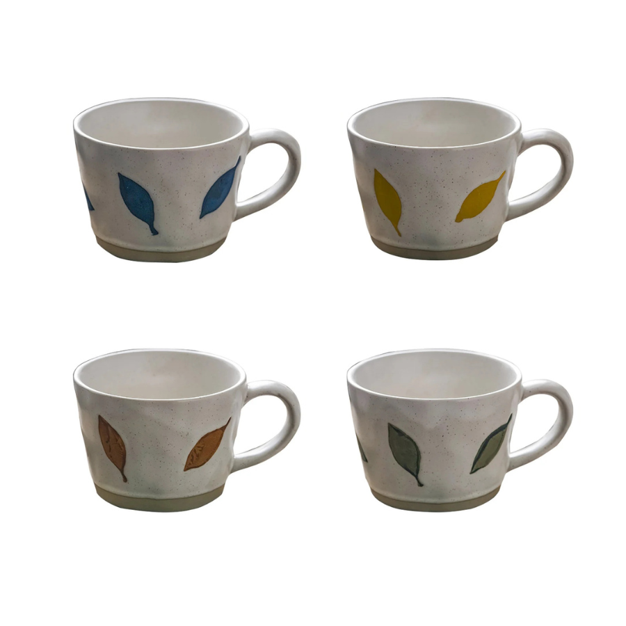 Leafy Craft Style Irregular Shaped Ceramic Mugs With Exposed Base