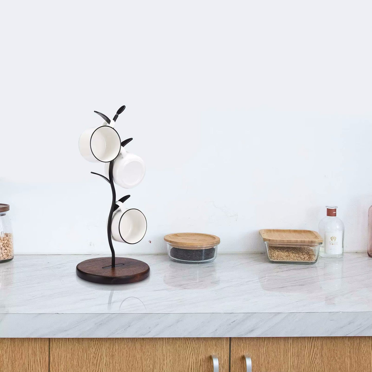 Sprout Countertop Mug Tree Iron & Wood Cup Stand