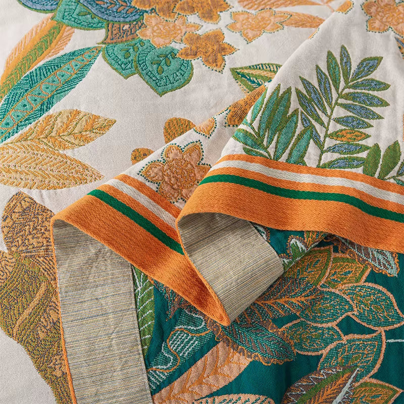 Emerald Eden Reversible Cotton Quilt Coverlet Lightweight Bedding