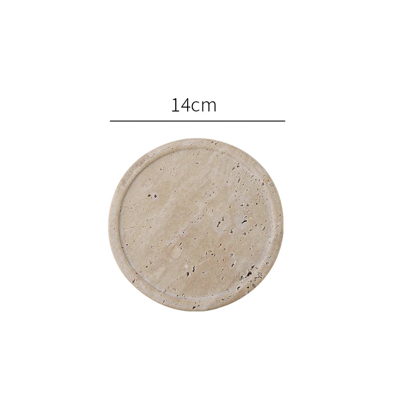 Round Small Chiaro Travertine Stone Decorative Tray Circle