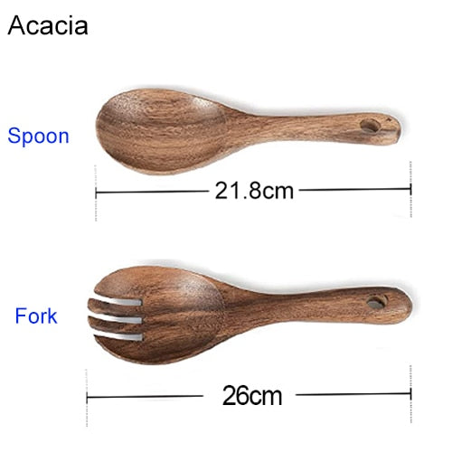 Acacia Wood Serving Utensils Salad Fork And Spoon Size Measurements