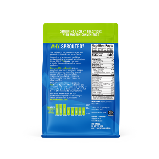 Organic Tru Roots Sprouted Green Lentils Ingredients And Nutrition Facts 10 Ounce