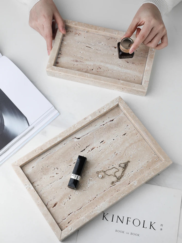 Using Chiaro Rectangular Shape Marble Like Travertine Stone Trays
