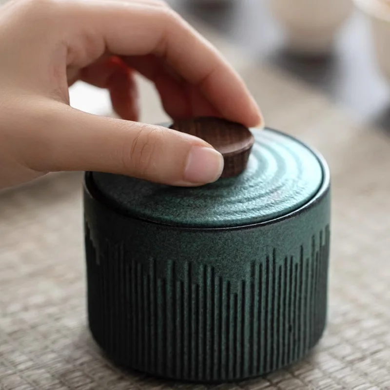 Using Tea Storage Jar Tahoe Style Ceramic Caddy Container With Lid And Wooden Knob
