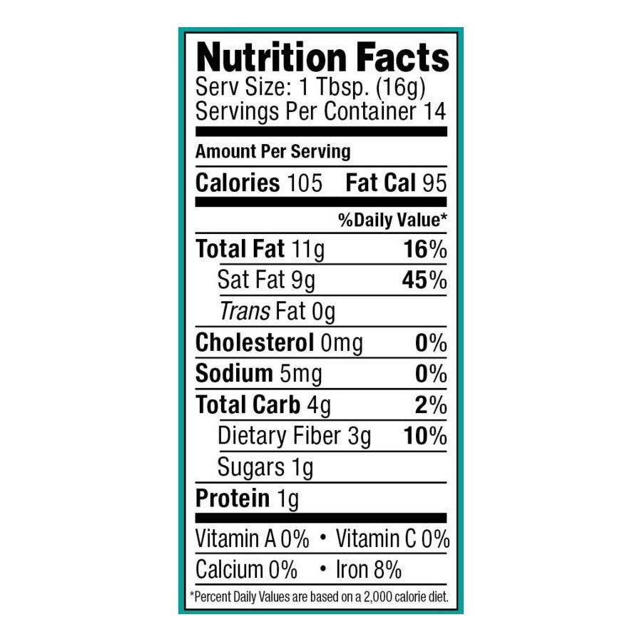 Artisana Organics Raw Coconut Butter 8 Ounce Nutrition Facts Label