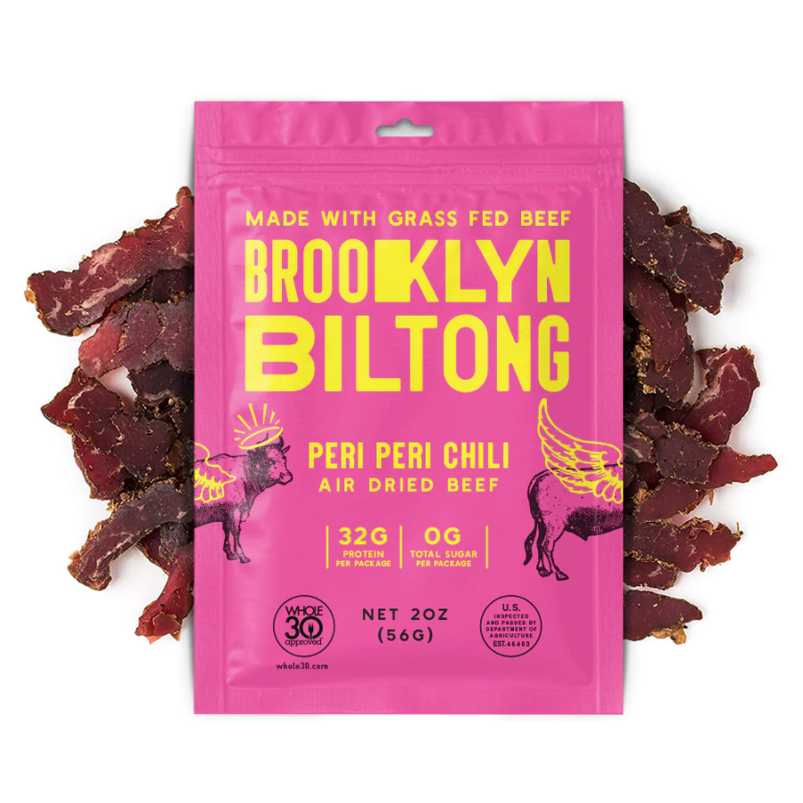 Made With Grass Fed Beef Brooklyn Biltong Peri Peri Chili Air Dried Beef Has 32 Grams Protein And 0 Grams Total Sugar Per Package Healthy Whole30 Approved Jerky Like Snack