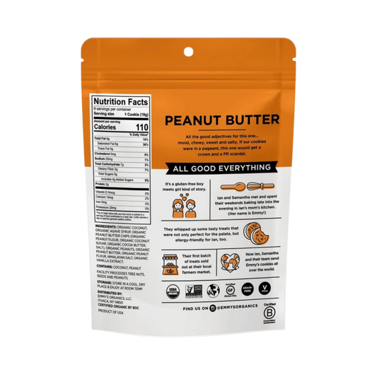 Clean Snacking Made Delicious Emmys Organics Superfood Bites Peanut Butter Coconut Cookies Non-GMO Ingredients Nutrition Facts