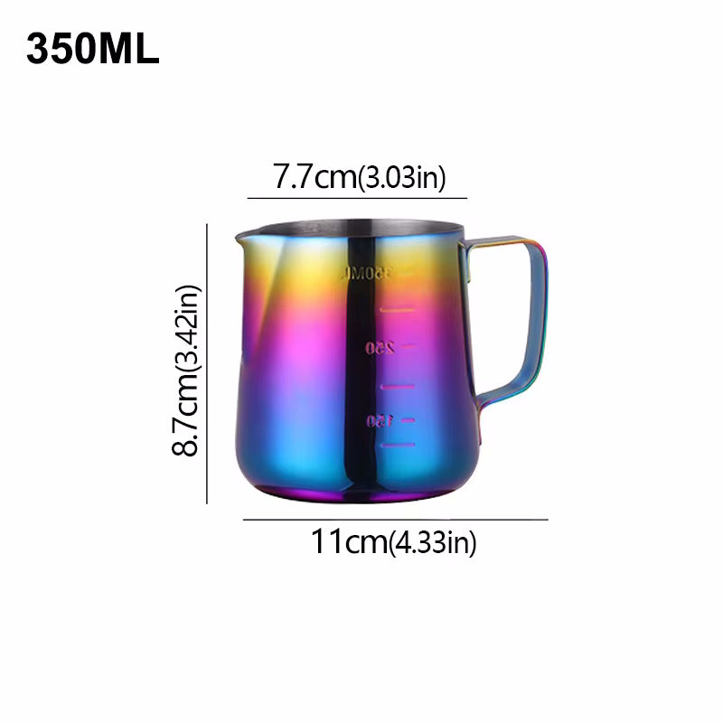 12oz Iridescent Stainless Steel Chic Frothing Pitcher With Measurements 350ml Size