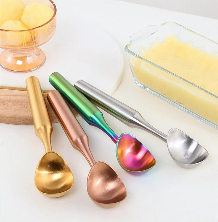 Colorful Metal Ice Cream Scoops For Sherbet And Sorbet Gold Stainless Steel Silver Rose Gold And Iridescent Rainbow Colors
