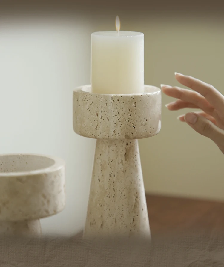 Luxury Decor Pedestals Candle Pillars Travertine Stone Holders For Candles