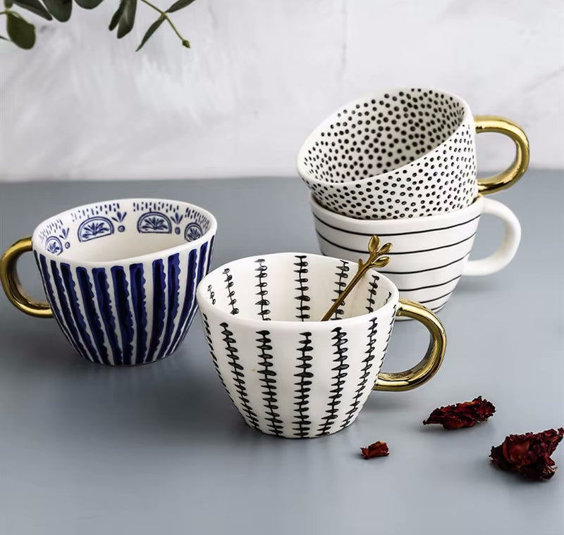 Artistic Decor Coffee Mugs And Tea Cups With Gold Handles