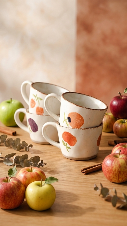 Autumn Apples And Fall Farmhouse Decor Orchard Fruit Mugs Ceramic Pottery Drinkware