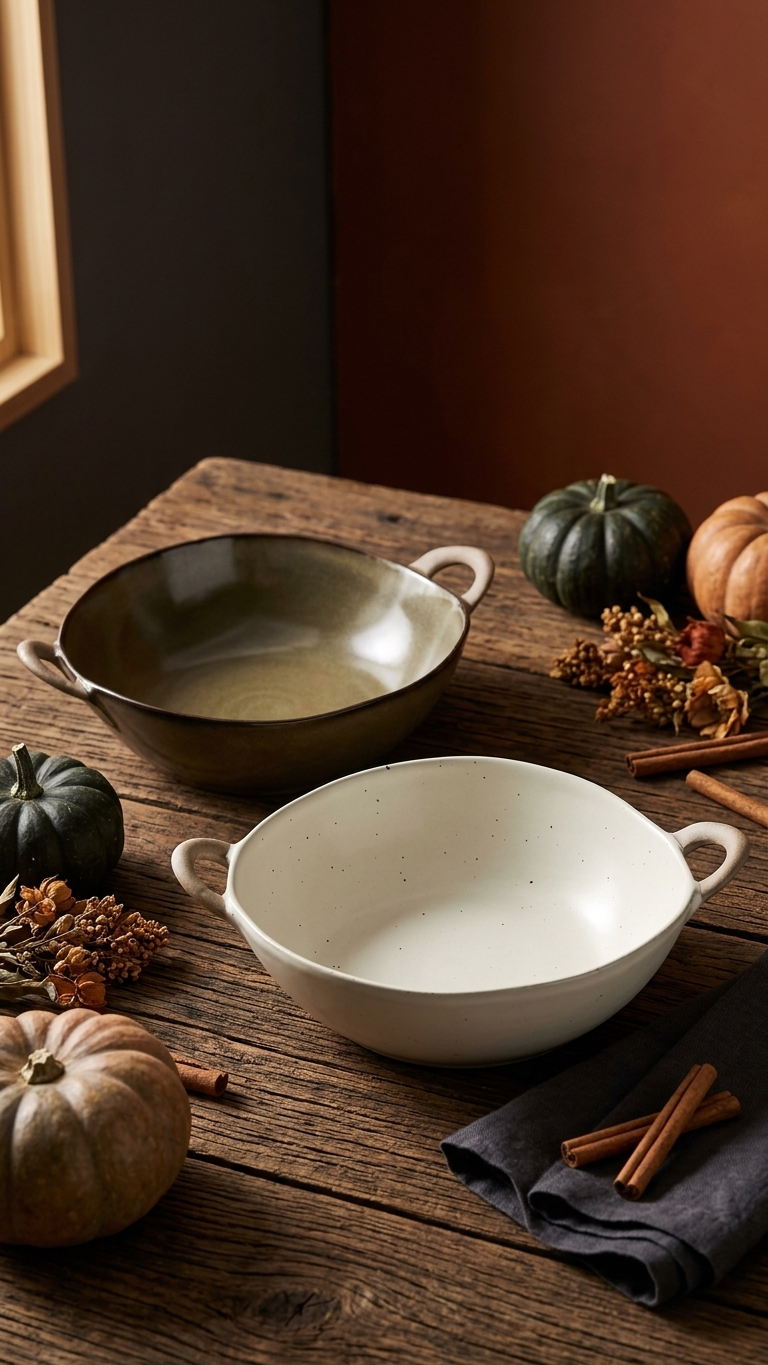 Farmhouse Villa Style Irregular Shaped Ceramic Bowls With Handles