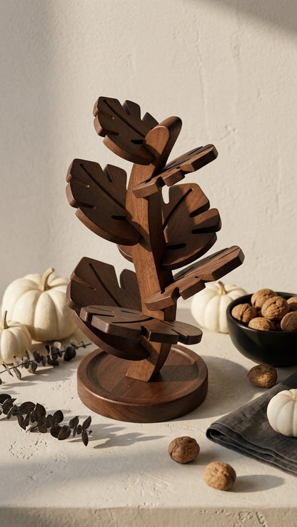 Wood Leaf Shaped Drink Coaster Tree