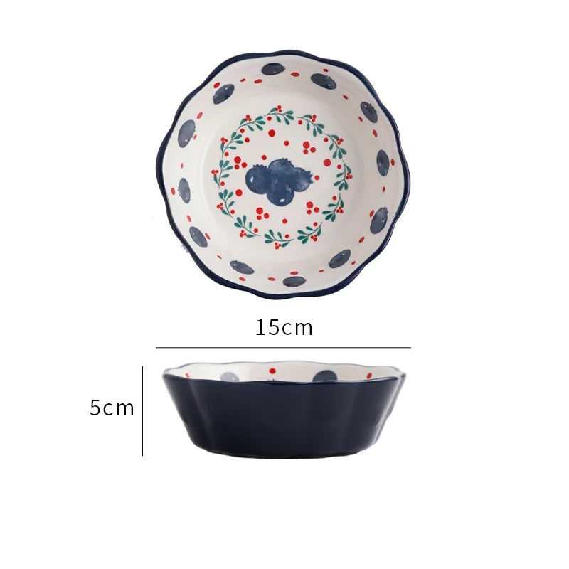 Blueberries Cottage Vintage Style Fruity Ceramic Bowl Blue