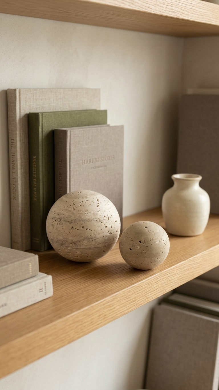 Book Shelf Decor Round Travertine Stone Orbs