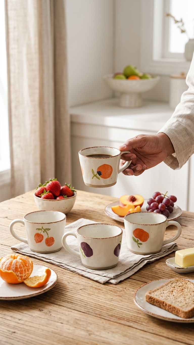 Colorful Fruits Breakfast Mugs Orchard Fruit Ceramic Drinkware Coffee Cups