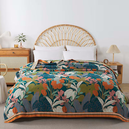 Tropical Twilight Reversible Cotton Quilt Coverlet Lightweight Bedding