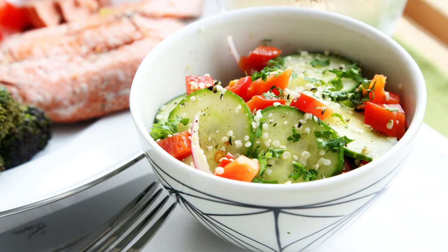 Cucumber Hemp Salad Recipe Made With Manitoba Harvest Cold Pressed Hemp Seed Oil