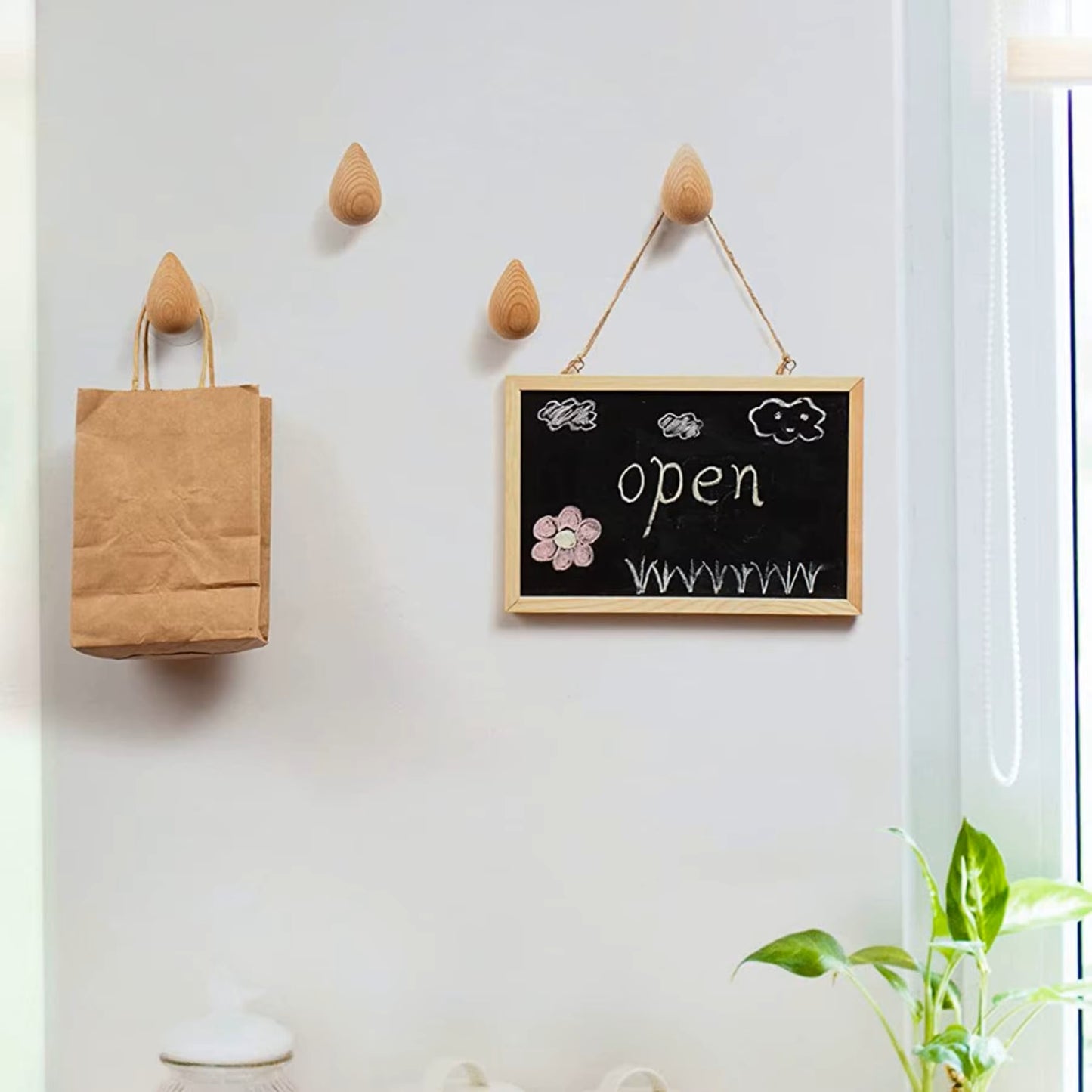 Cute Wall Hooks Wood Raindrop Shapes