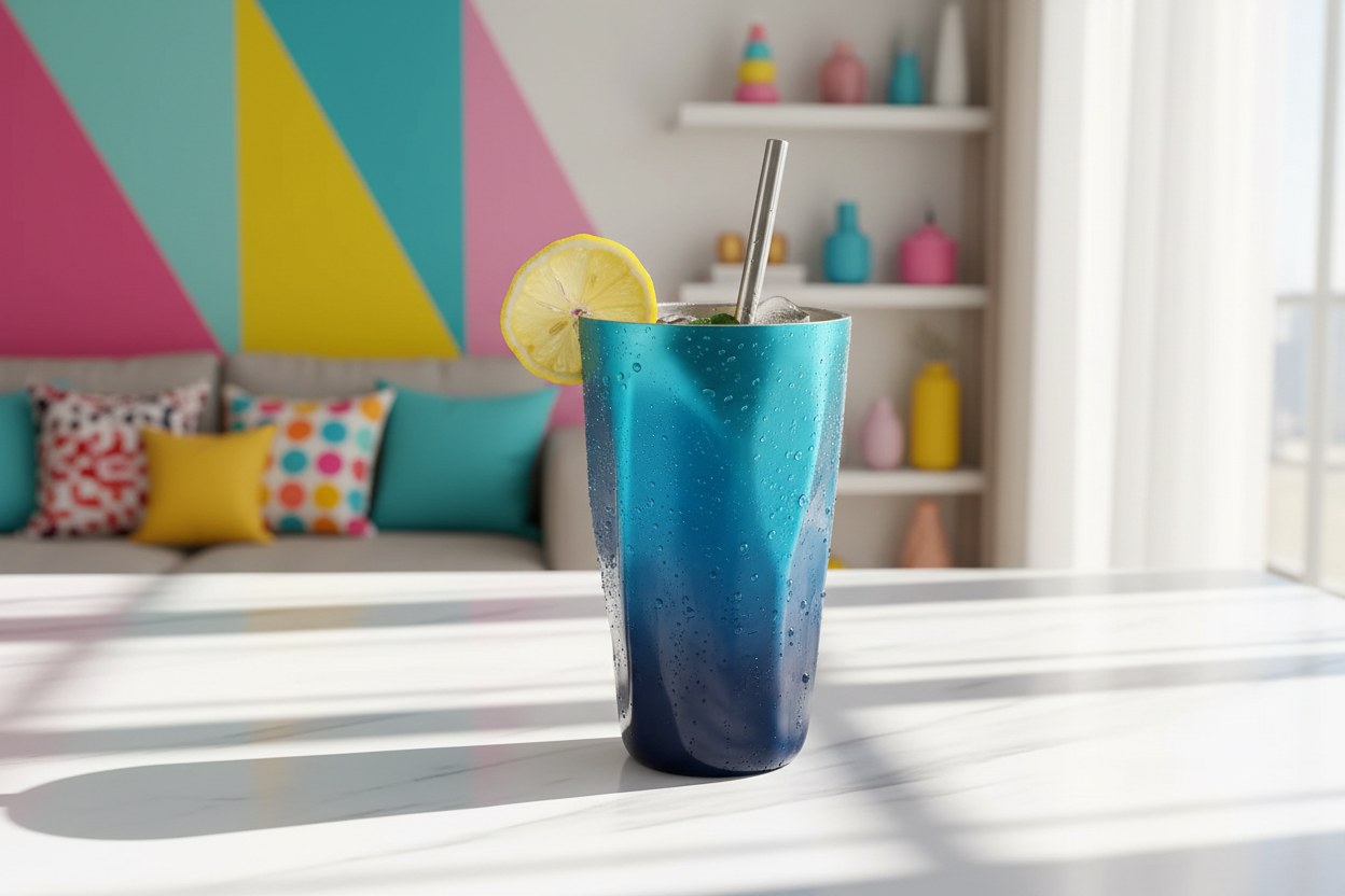 Bright And Colorful Dopamine Decor Tumbler Drinkware Blue Ombre Stainless Steel Cup With Straw