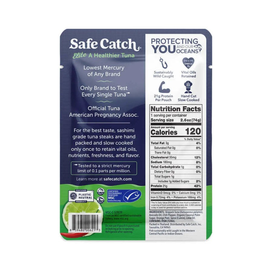 Chili Lime Safe Catch Elite Pure Wild Tuna Pouch Ingredients And Nutrition Facts