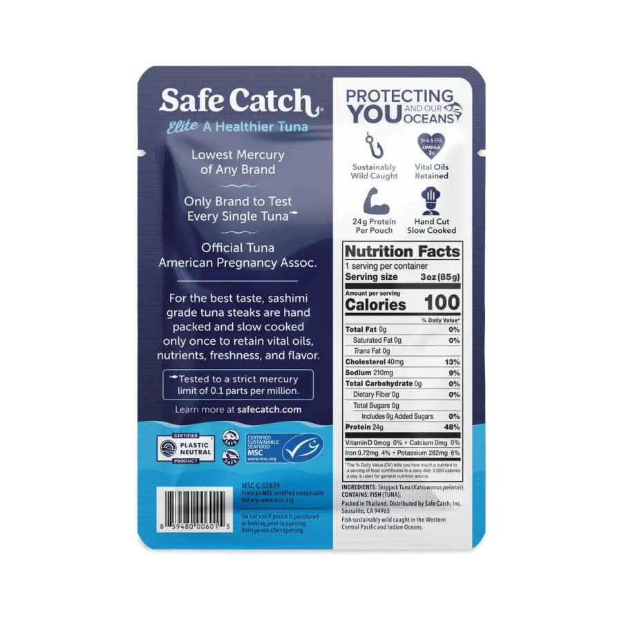 Safe Catch Elite Pure Wild Tuna Pouch Single Ingredient Skipjack Tuna Fish Nutrition Facts