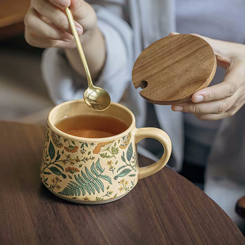 Enchanting Botanicals Ceramic Mug, Lid & Spoon Set