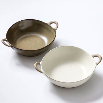 Farmhouse Villa Style Irregular Shaped Ceramic Bowls With Handles