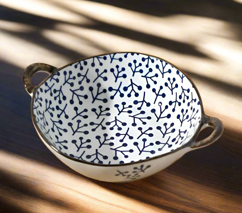 Farmhouse Style Irregular Shaped Bowl With Handles Fallen Branches Patten