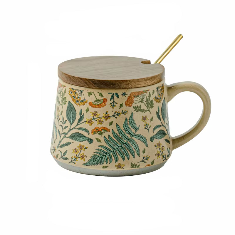Enchanting Botanicals Ceramic Mug, Lid & Spoon Set