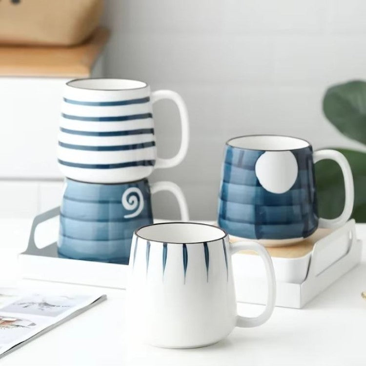 Four Blue And White Nautical Style Ceramic Mugs For Cape Cod Decor And New England Homes Drinkware