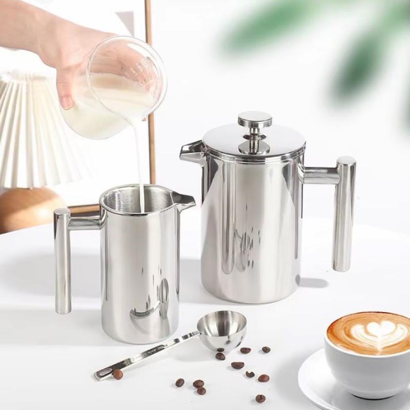 Lattes Made With French Press Double Wall Stainless Steel Coffee Pots