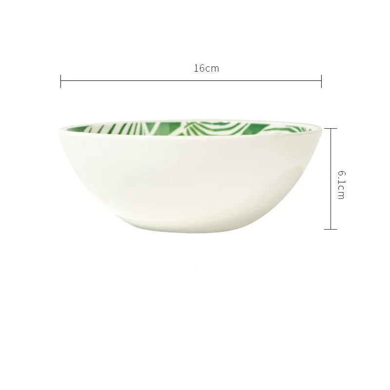 Leafy Green Ceramic Tableware 6.25 Inch Bowl A
