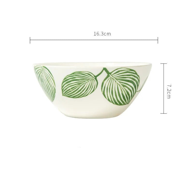 Leafy Green Ceramic Tableware 6.25 Inch Bowl B