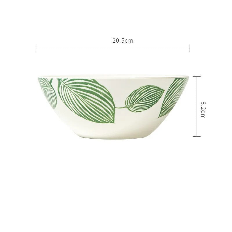 Leafy Green Ceramic Tableware 8 Inch Bowl C